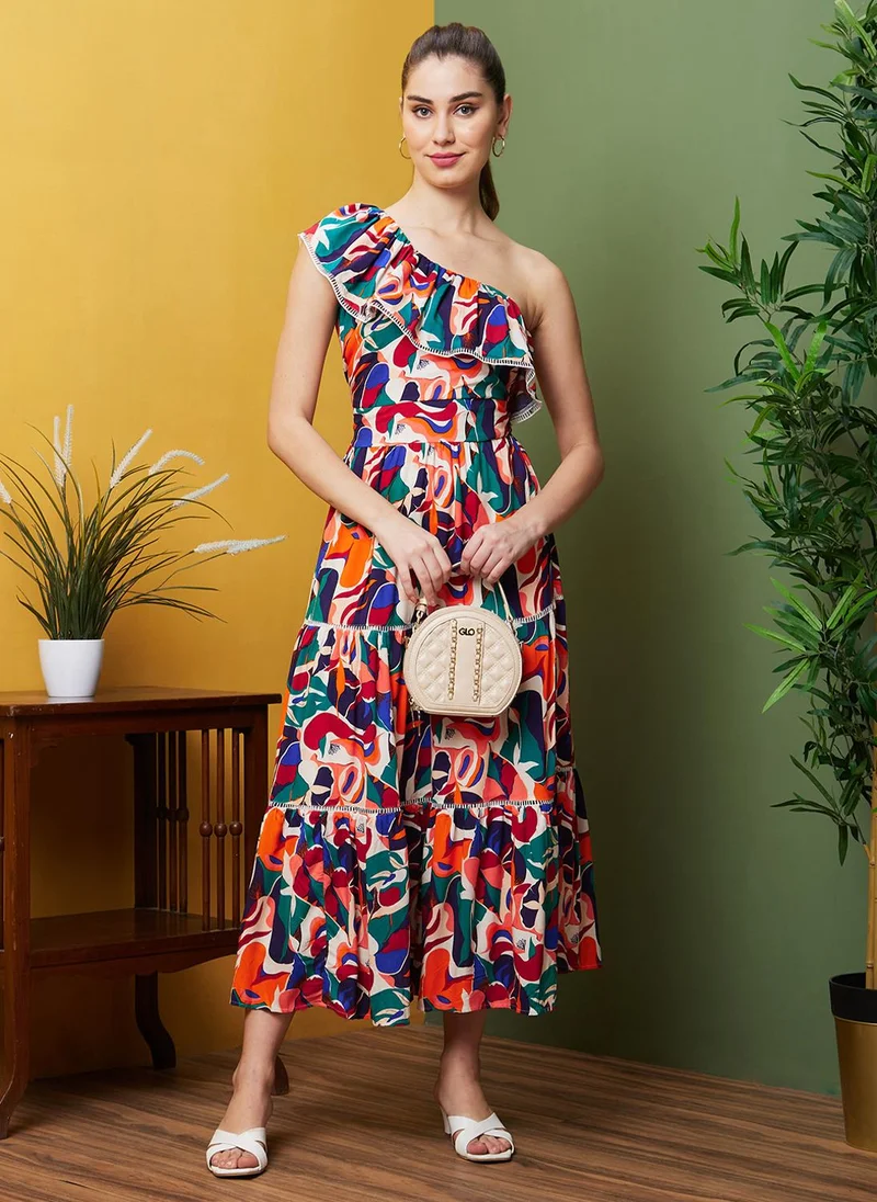 جلو باص Globus Women Floral Printed Ruffled Fit & Flare Maxi Dress